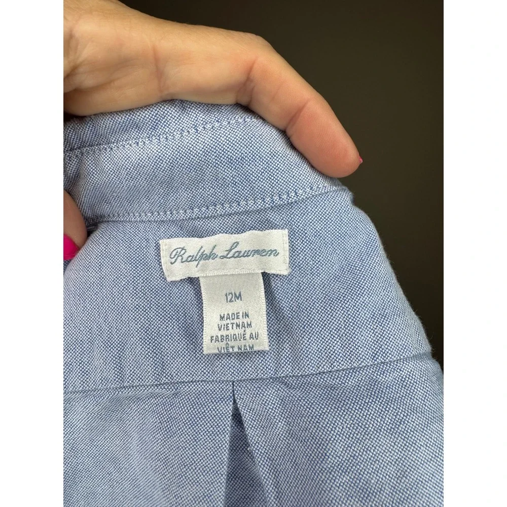 Ralph Lauren Kids Light Blue Oxford Button Down Shirt Long‎ Sleeve 12M Pony Logo